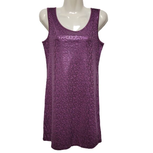 Purple Sleeveless Sequin Shift Dress  Size M   L - Picture 1 of 8